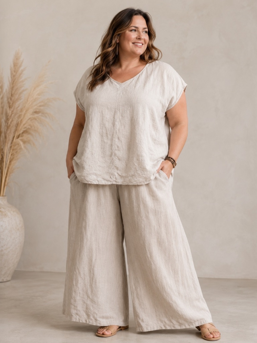 Coldwater Creek 100% Linen Boxy Dolman Top 2X Oatmeal Lagenlook Coastal